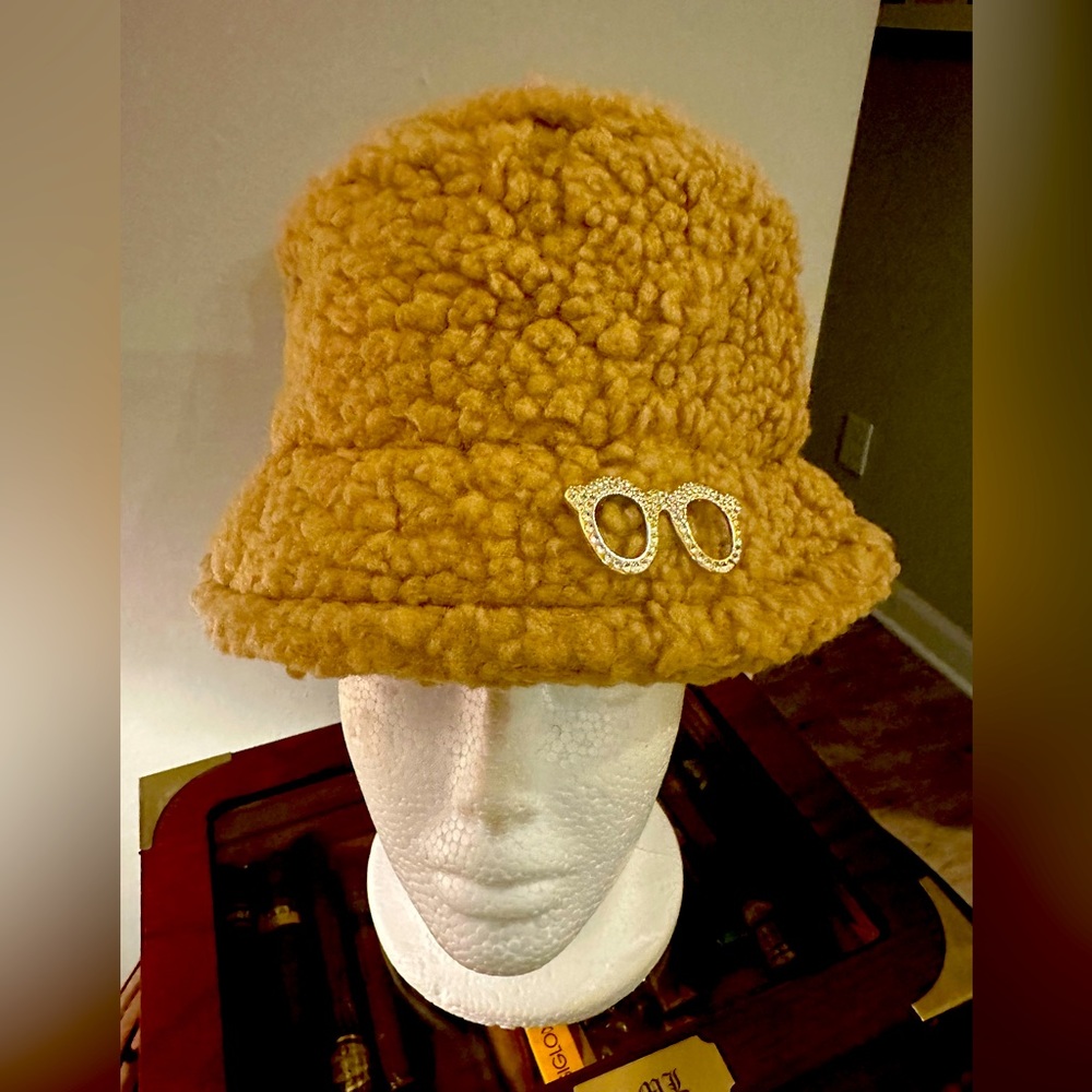 Faux Lamb Skin Bucket Hat & Broach
